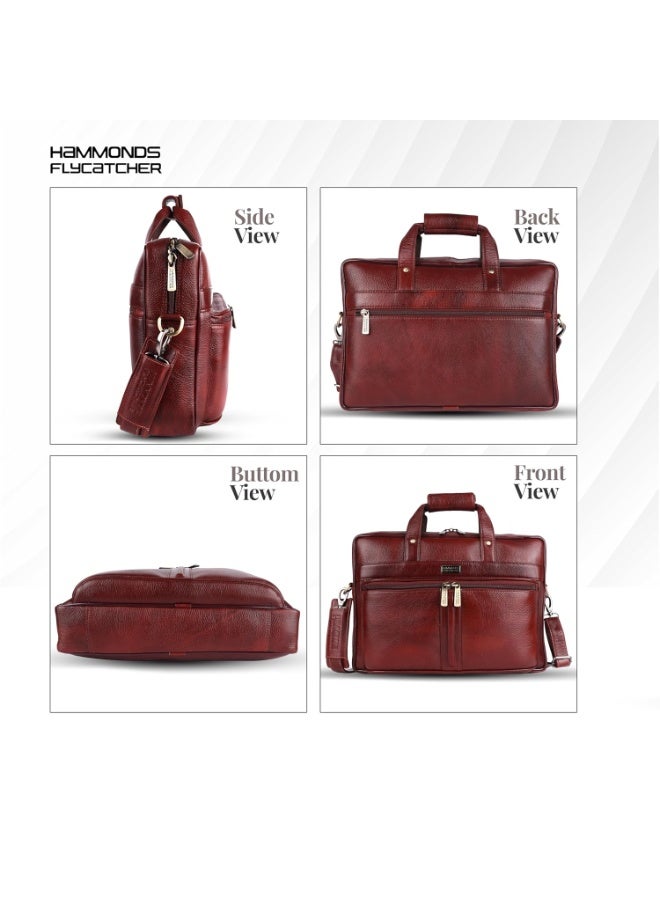 HAMMONDS FLYCATCHER Genuine Leather Laptop Bag Premium Office Bag with Adjustable Strap and Multiple Compartments-LB102 BRN - Image 5